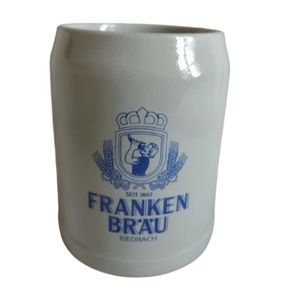 Stoneware Beer Stein Mug German FRANKEN BRAU Brewery Blue Gray Large